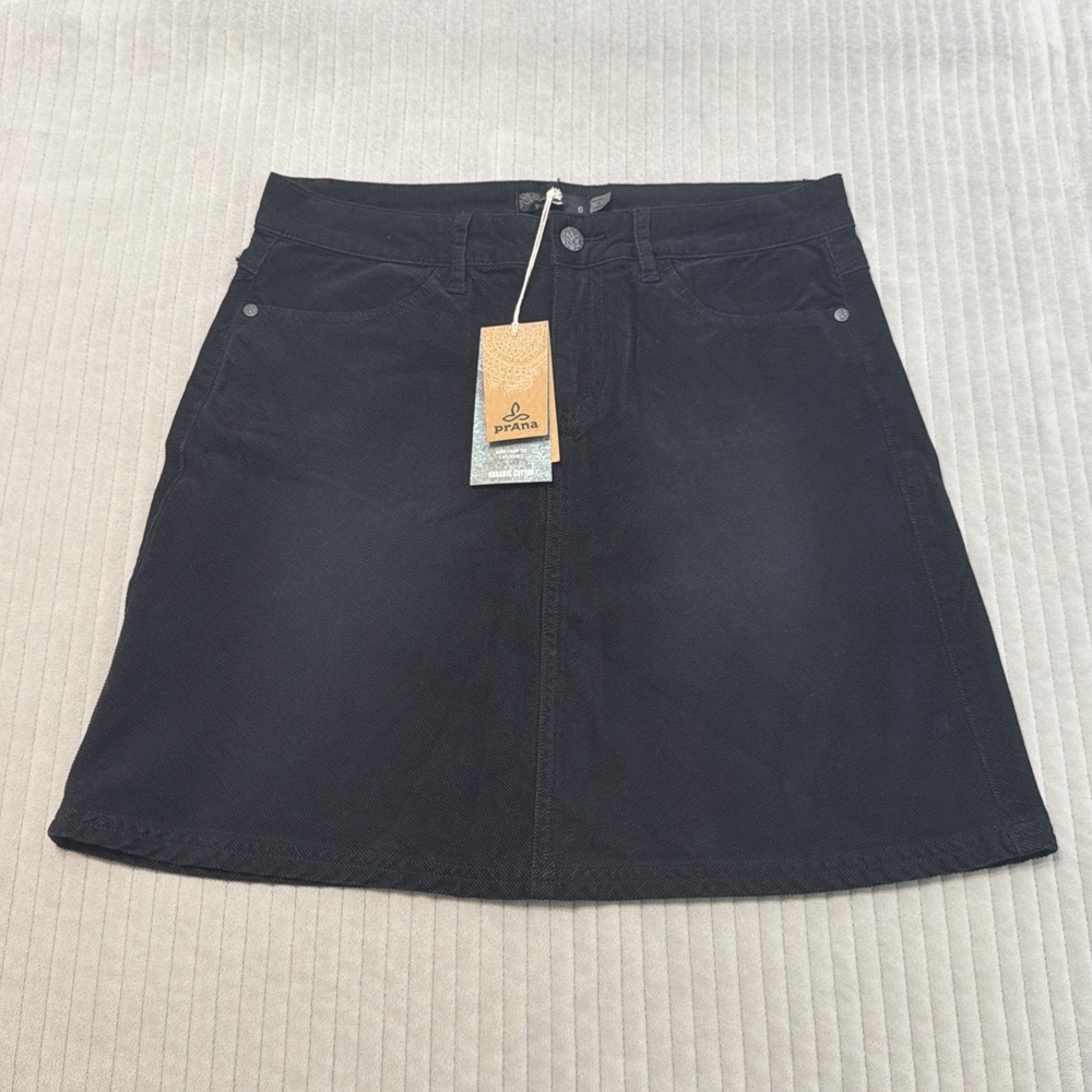 PrAna Women's Black Corduroy Mini Skirt Button Closure Solid Size 6
